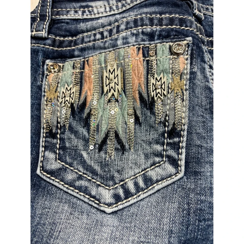 Miss Me Jeans Womens Bootcut Embellished Pocket Blue Denim‎ Size 26 - Picture 3 of 14